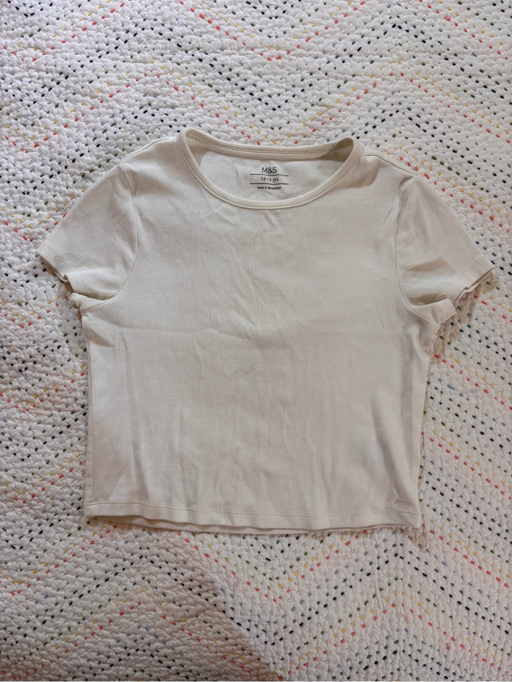 Marks & Spencer Off-White Ribbed Short Sleeve Tee